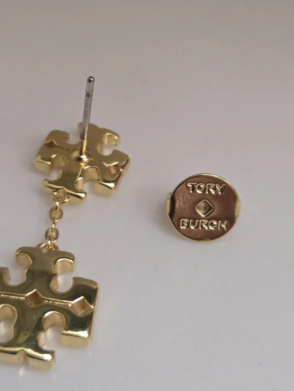 NWT Tory Burch Kira Gold Tone Double Logo Drop Earrings